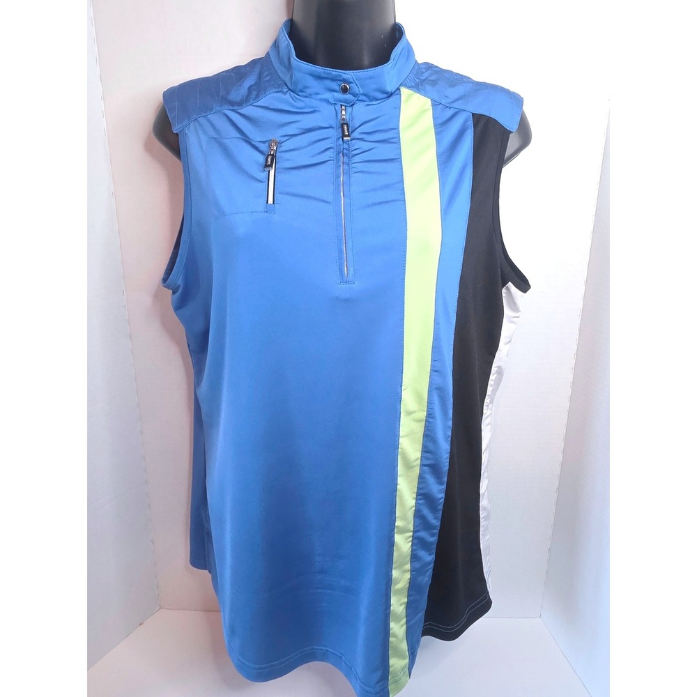 DKNY Golf Blue Colorblock Sleeveles Quarter Zip Athletic Top Neon Lime NO SZ TAG